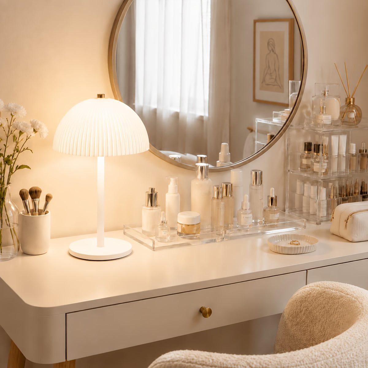 Lampe de table sans fil à dôme plissé, cinq coloris au choix