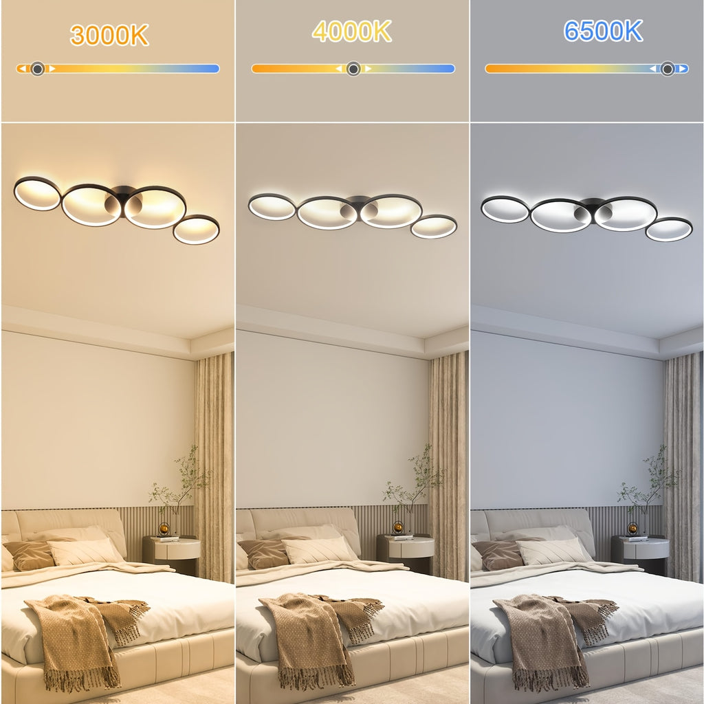 Plafonnier LED 100 cm à quatre anneaux, blanc à variateur ou noir