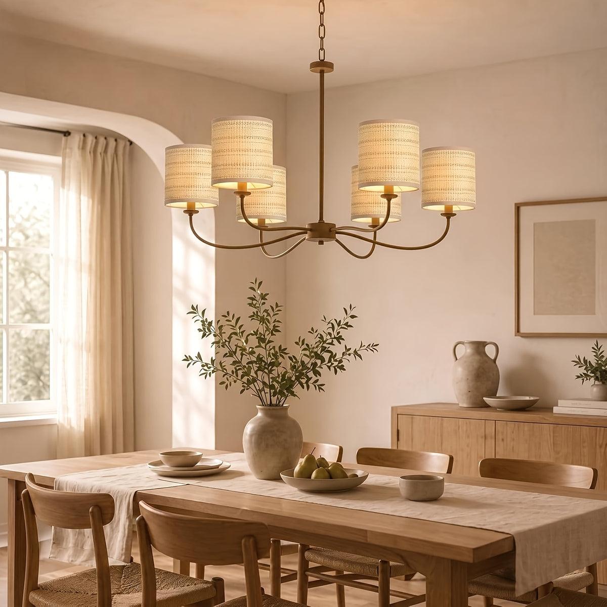 Abat-jour tambour au tissage naturel aspect jute