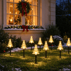 Lot de 10 sapins lumineux LED sur piquet, à piles, vert ou jaune