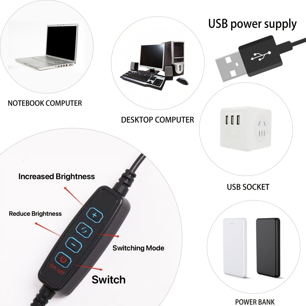Lampe de bureau LED à anneaux entrelacés en aluminium noir, USB