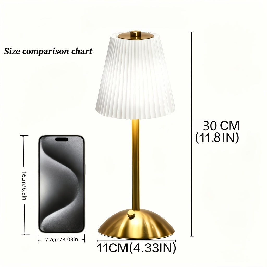 Paire de lampes sans fil plissées, socle doré en dôme, 30 cm