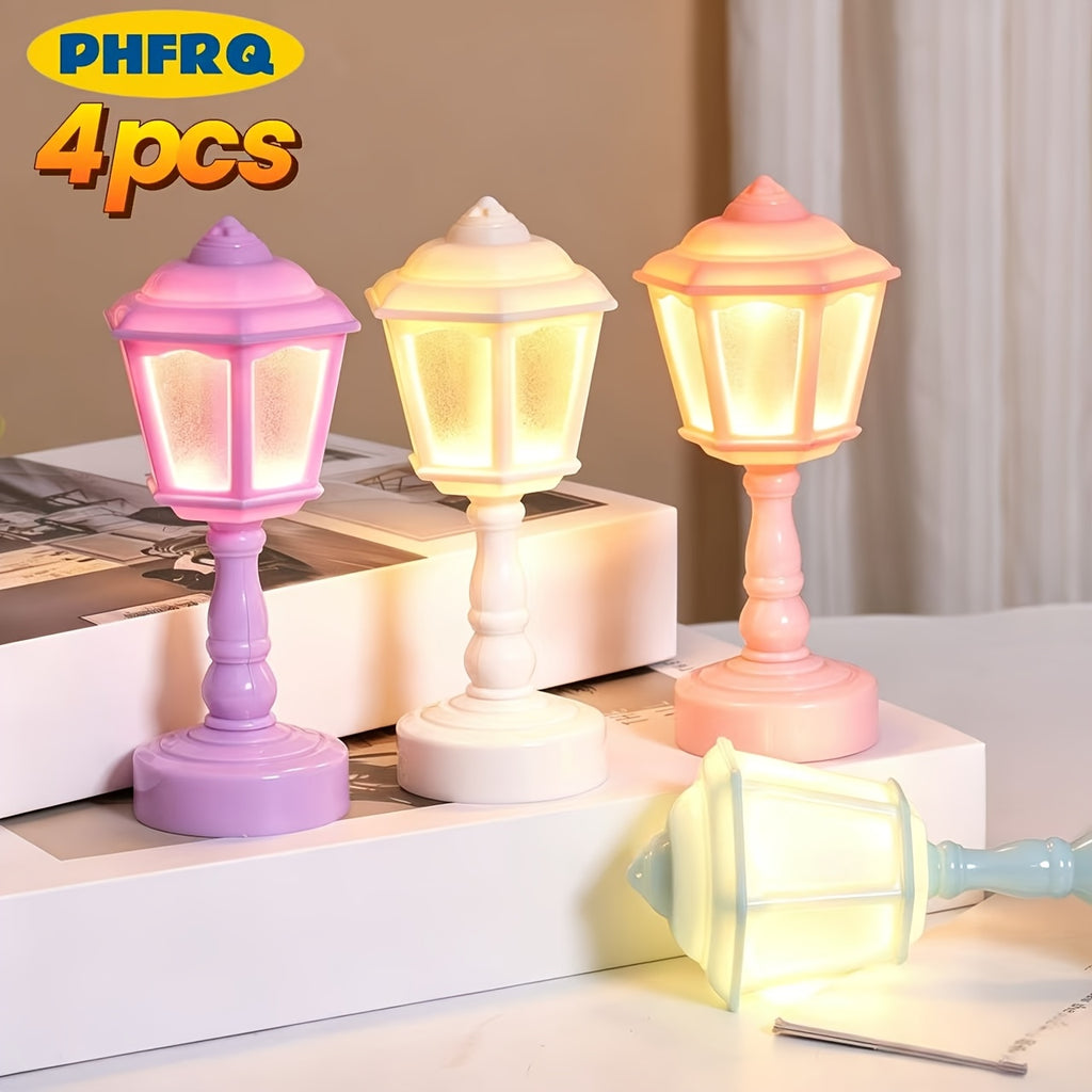 Lot de 4 mini lampes réverbère à pile bouton, coloris pastel
