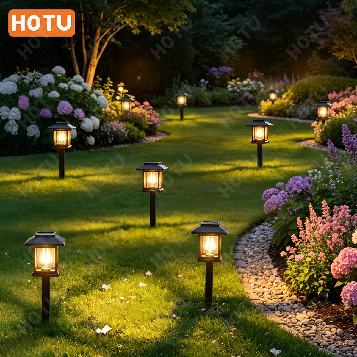 Lampe solaire lanterne à toit pagode, 48 cm, lot de 2 ou 4 piquets