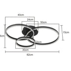 Plafonnier LED à trois anneaux noirs, 82 cm, pour salle à manger