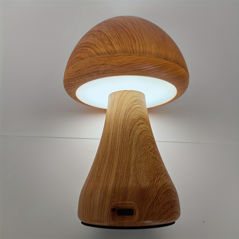 Lampe champignon effet bois, veilleuse tactile rechargeable 17 cm