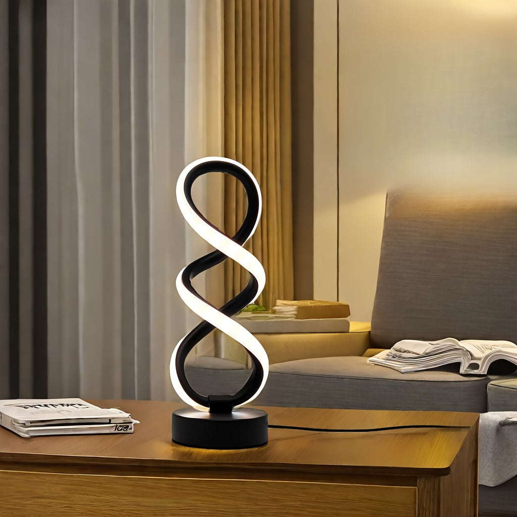 Lampe de bureau LED en double spirale, noire, blanche ou dorée