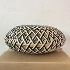 Abat-jour en bambou tressé bicolore noir et naturel, Ø 30 cm