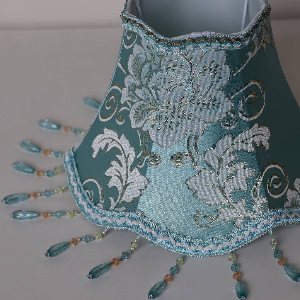 Abat-jour cloche en jacquard bleu turquoise et fils dorés, Ø 30 cm