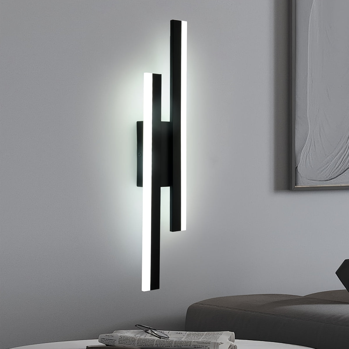 Applique murale LED dorée double barre décalée 40 cm, blanc neutre