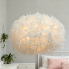 Grand abat-jour en plumes blanches pour suspension, Ø 50 x H 30 cm