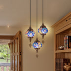 Suspension 3 globes en verre coloré décor mosaïque, style oriental