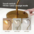 Lampe de chevet fleur en verre sur tige dorée, sans fil et tactile