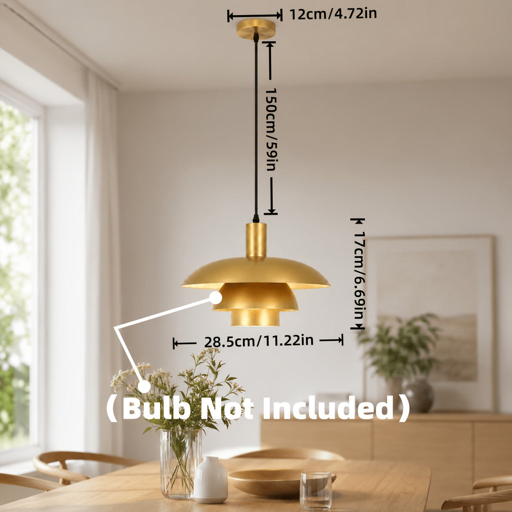 Suspension dorée à trois coupoles étagées en métal brossé, Ø 28,5 cm