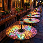 Lampe de table solaire pivoine en métal noir, projection colorée