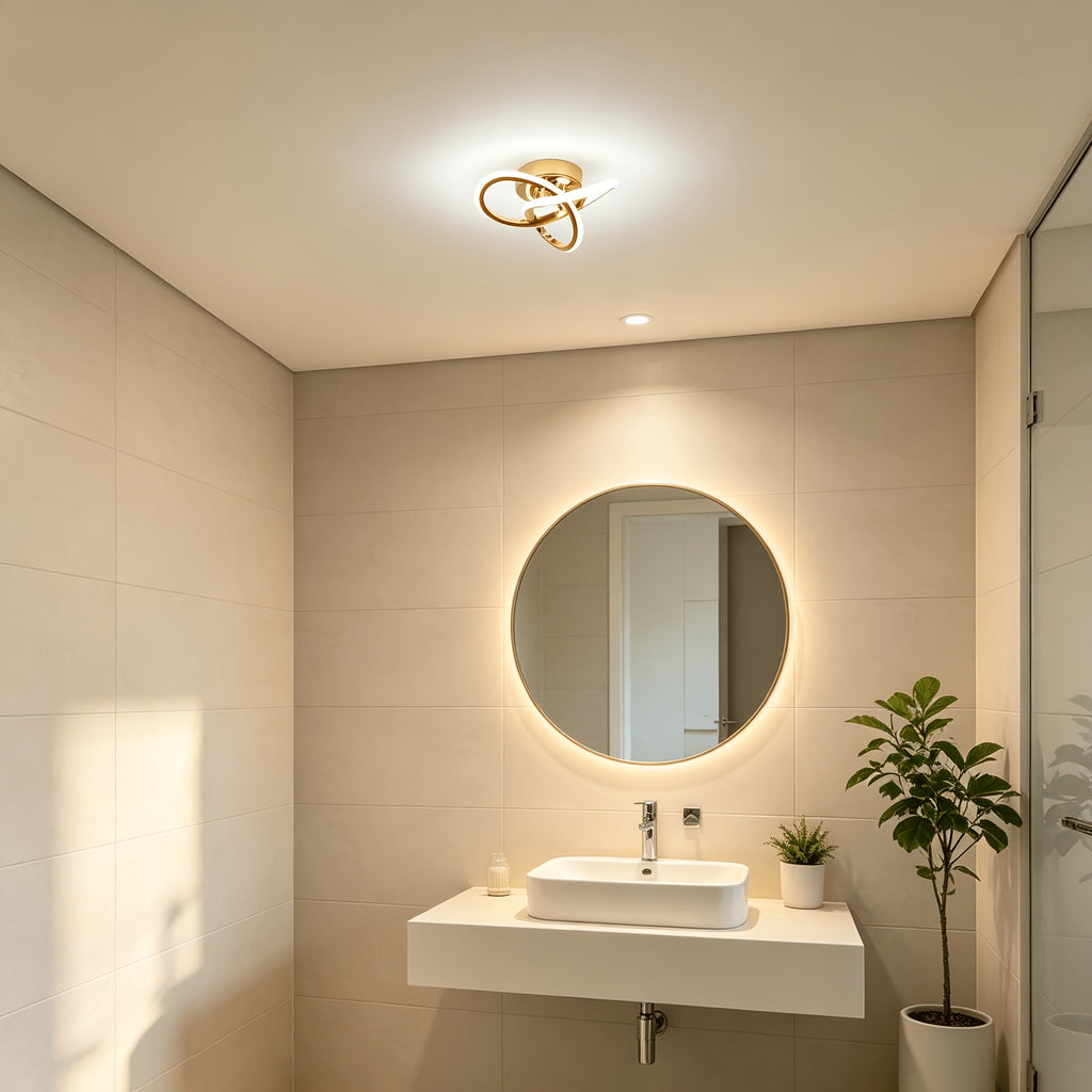 Petit plafonnier LED doré à anneaux entrelacés, blanc neutre, 25 cm
