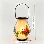 Lanterne solaire en verre dépoli à papillon peint, effet flamme