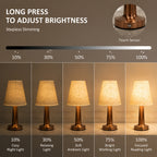 Lampe sans fil à abat-jour en tissu, pied cuivré, argenté ou doré