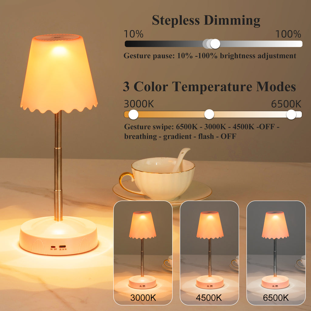 Lampe gestuelle sans fil en cloche, RVB, blanc, orange ou rose