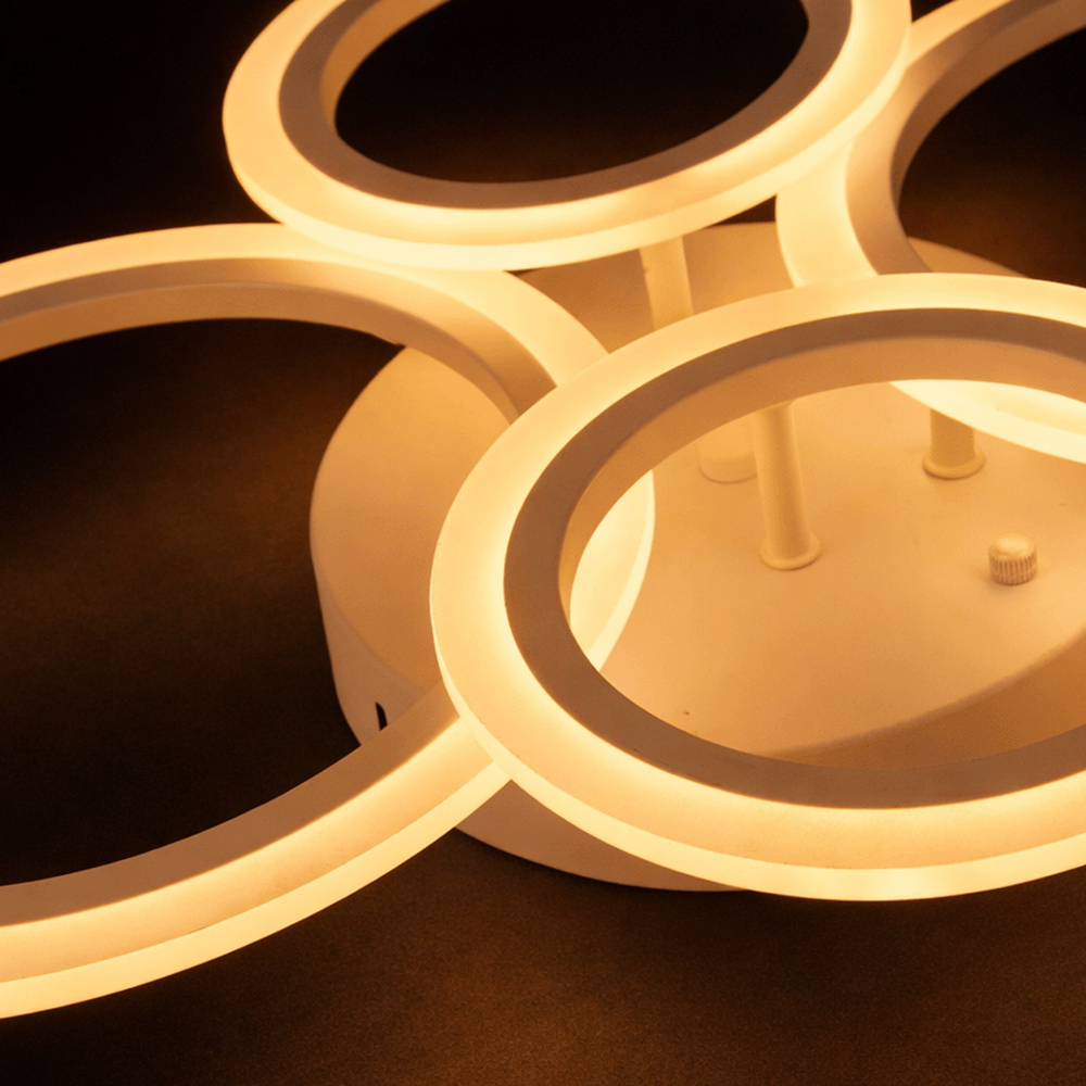 Plafonnier LED à quatre anneaux blancs 56 cm, variateur continu