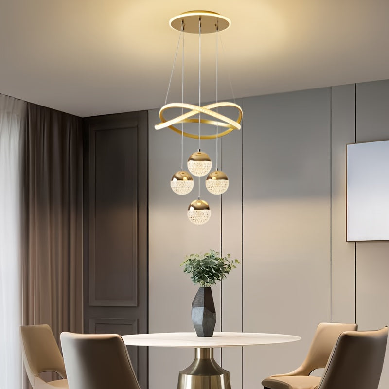 Lustre doré, noir ou blanc à globes effet cristal