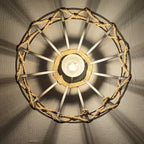 Abat-jour cage vintage en métal noir et corde de chanvre, Ø 30 cm