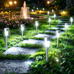 Lot de 12 lampes solaires de jardin à piquet finition inox, 33 cm