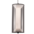 Suspension LED cylindre noir à diffuseur plissé et voile fumé, 29 W