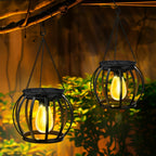 Suspension solaire cage noire à ampoule filament, lot de 2