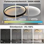 Plafonnier LED double anneau noir et blanc, 50 cm, trois teintes