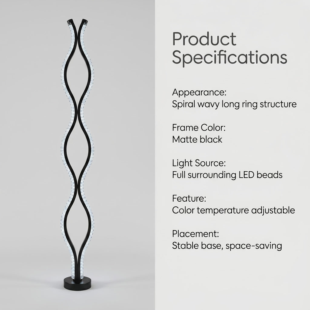 Lampadaire LED ondulé à perles effet cristal, alimenté par USB