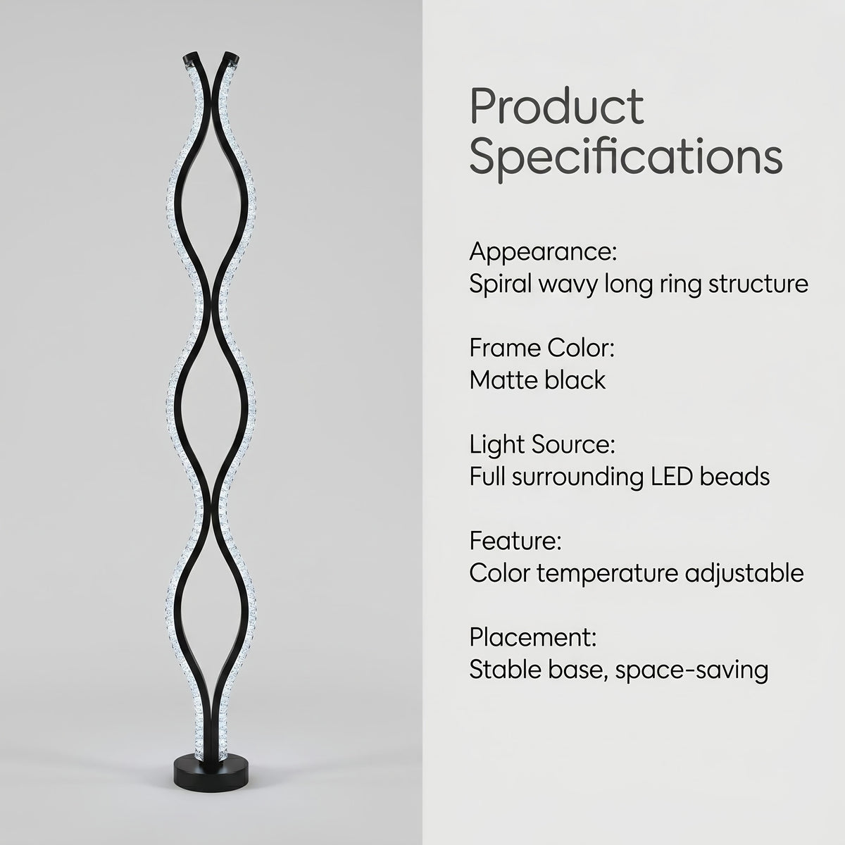 Lampadaire LED ondulé à perles effet cristal, alimenté par USB