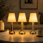 Lampe sans fil à abat-jour en tissu, pied cuivré, argenté ou doré