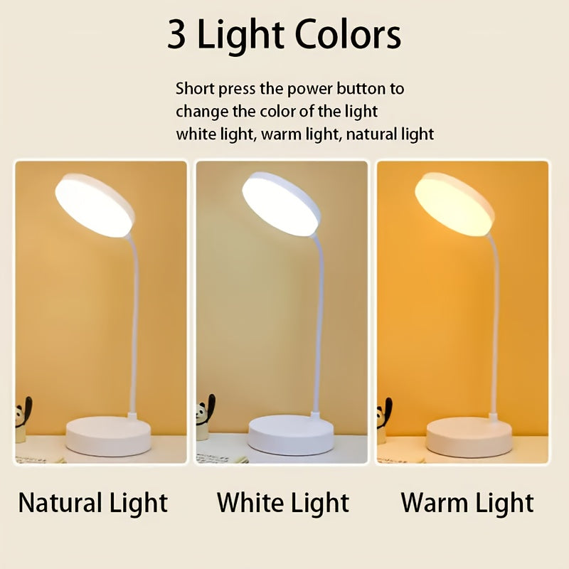 Lampe de bureau LED rechargeable à col flexible, tête ronde blanche