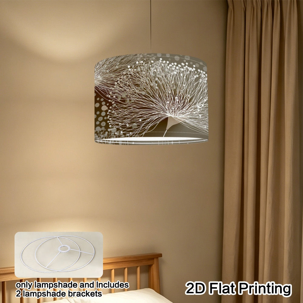 Abat-jour tambour pissenlits blancs sur fond taupe, Ø 33 x H 25 cm