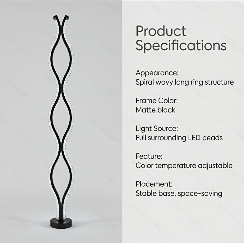 Lampe de sol LED ondulée noire effet cristal, trois teintes, 117 cm