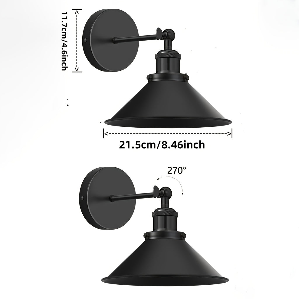 Applique murale industrielle noire orientable, lot de 2 sans fil RVB