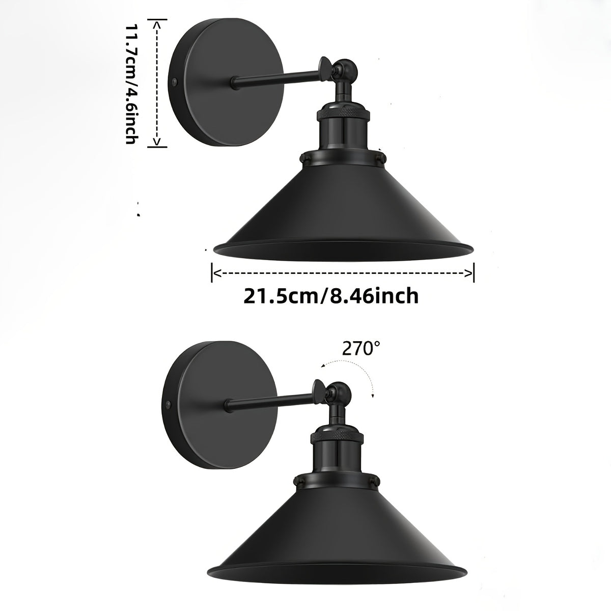 Applique murale industrielle noire orientable, lot de 2 sans fil RVB