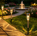 Lot de 12 lampes solaires de jardin à piquet finition inox, 33 cm