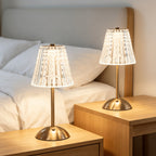 Lot de 2 lampes de table sans fil dorées, abat-jour effet cristal