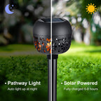 Lampe solaire à projection florale, boule noire ajourée, IP44