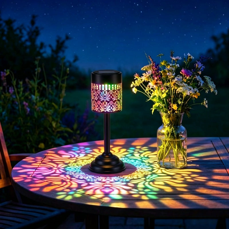 Lampe solaire pivoine à projection de fleurs colorées