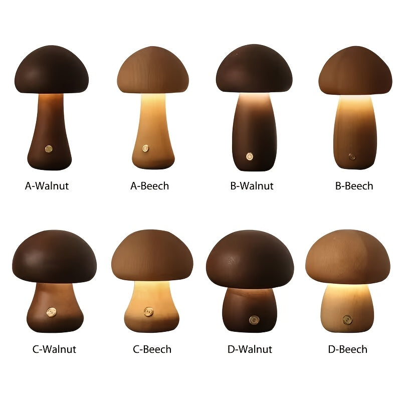 Lampe champignon en bois sans fil, veilleuse tactile rechargeable