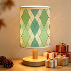 Lampe de chevet en tissu à motif losanges verts et crème, USB