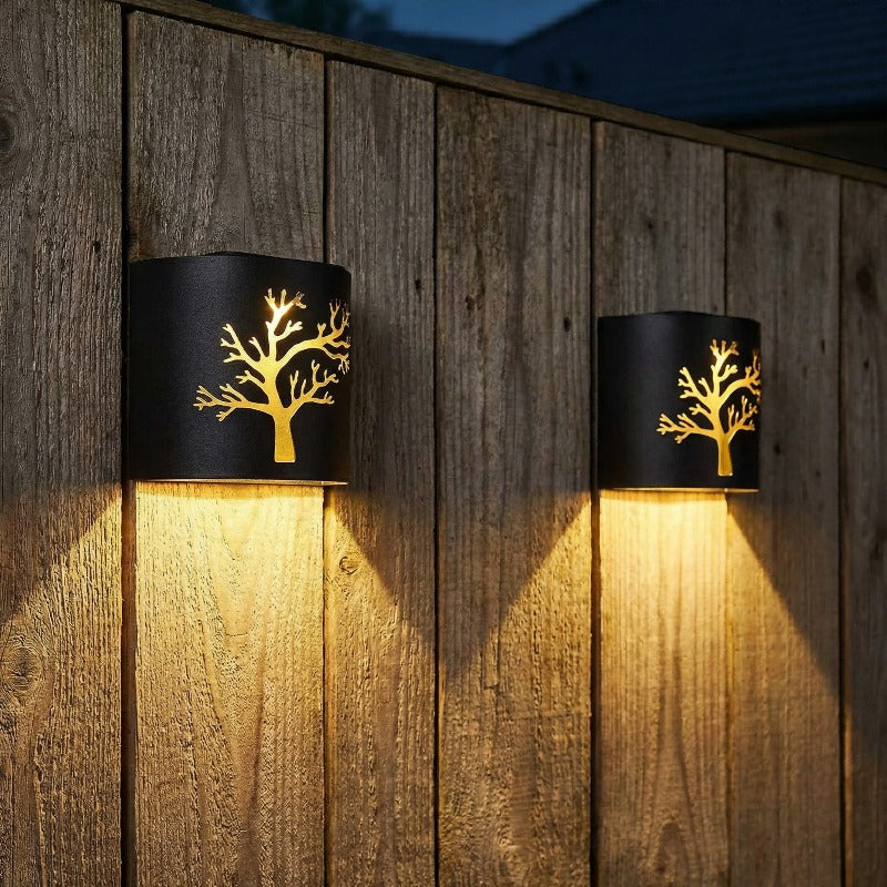Applique murale LED solaire extérieure motif arbre, lot de 2