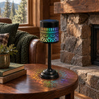 Lampe de table solaire ajourée en métal noir, lumière multicolore
