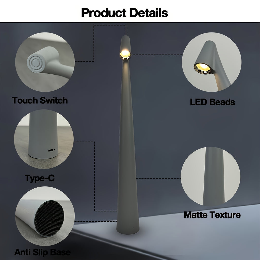 Lampe de table sans fil conique en métal, 45 ou 33,5 cm, 5 coloris