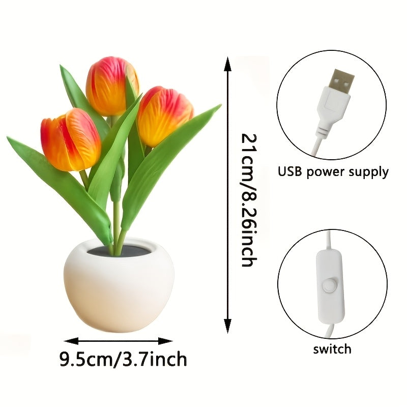 Lampe décorative bouquet de tulipes LED en pot céramique