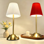 Lampe sans fil rétro à abat-jour plissé et socle doré, 30 cm