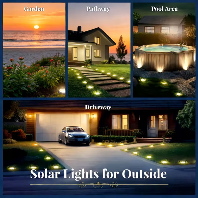 Spot solaire à enterrer à batterie remplaçable, 8 LED, lot de 8